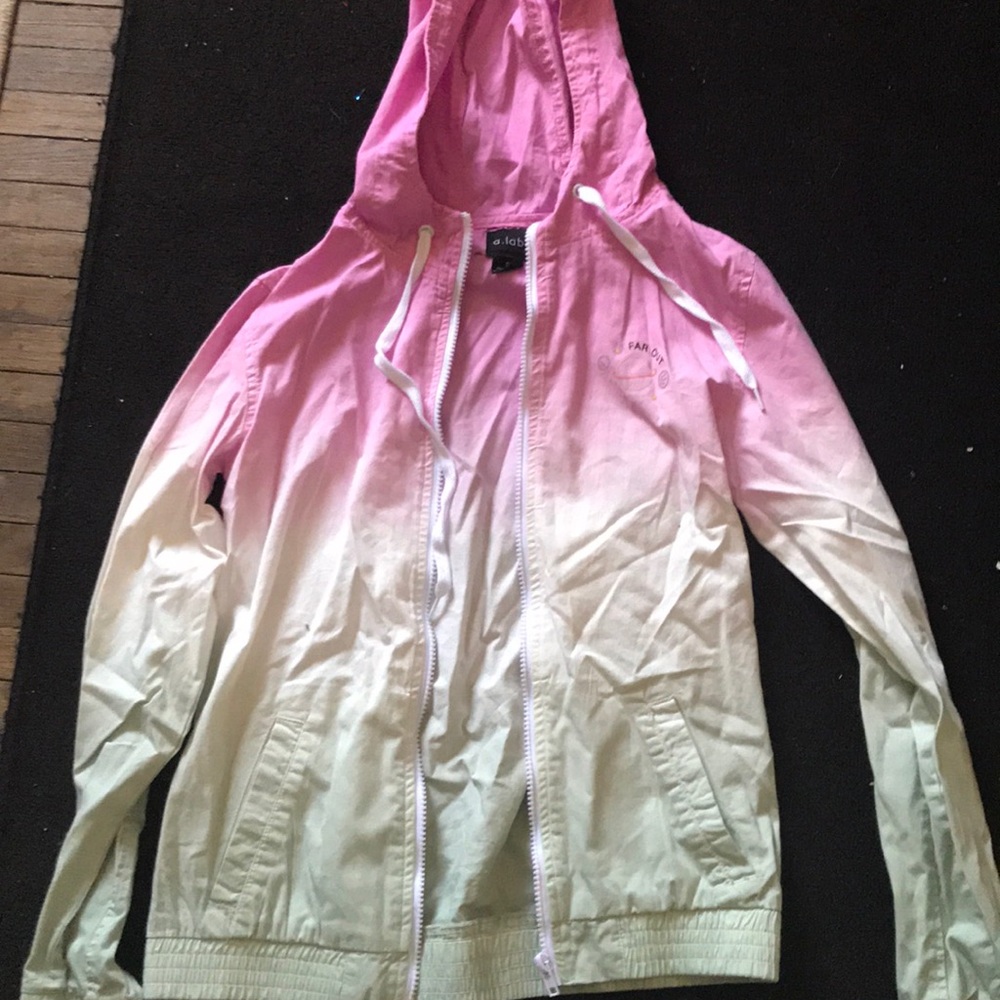 pink to green ombré hoodie jacket